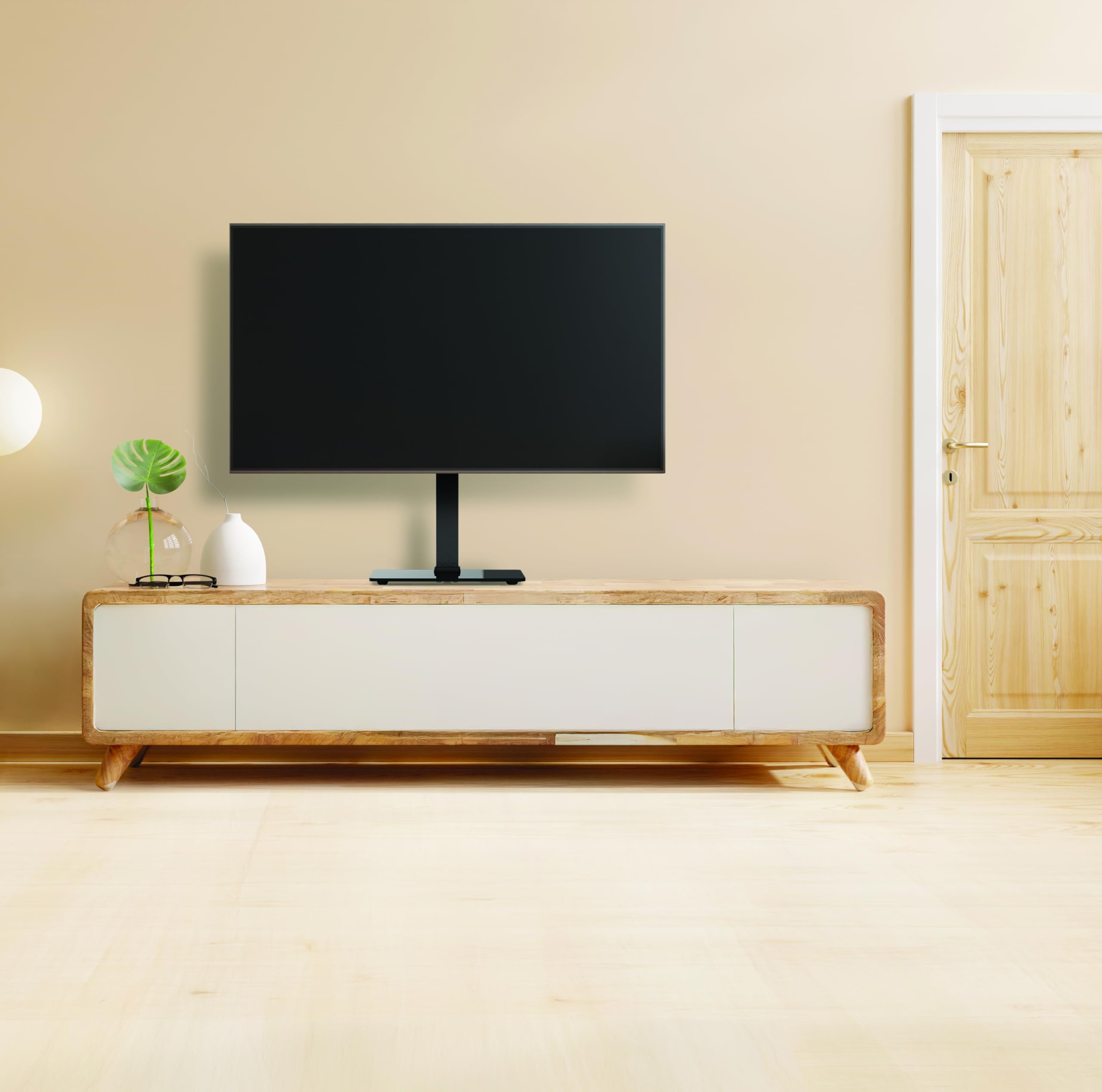 Meliconi Table400 Supporto TV da Tavolo Universale per Schermi 32"-60", VESA 200-300-400, Carico Fino a 30 kg, Base in Vetro Temperato, Nero