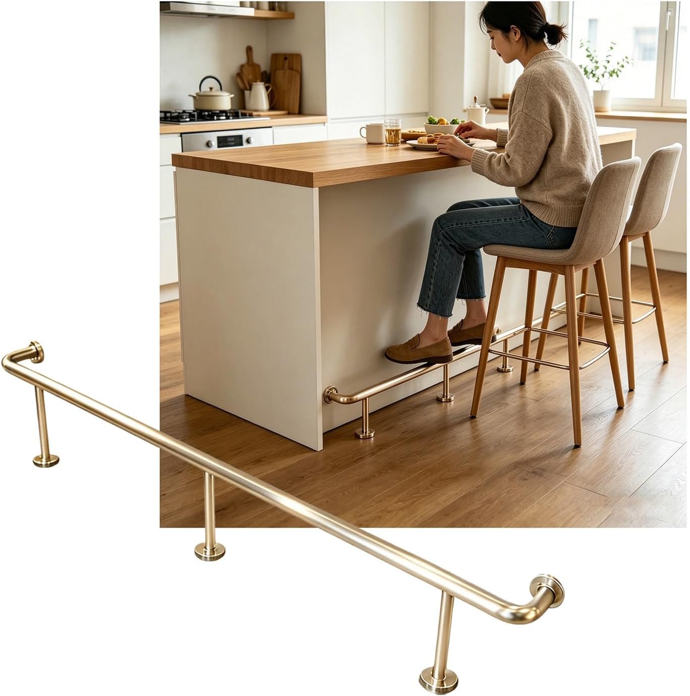 LXXW Bar Foot Rail Wall Mounted Bar Foot Rail，Stainless Steel Rail Kit for Indoor & Outdoor Counter，3.28~16.4ft(Champagne Gold,4.0M/13.12FT)