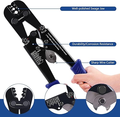 Miniatura 3 de Yangoutool Kit de prensado y corte de cuerda de alambre adecuado para cable de acero de 116 pulgadas (0.063 in) a 18 pulgadas (0.125 in), incluye