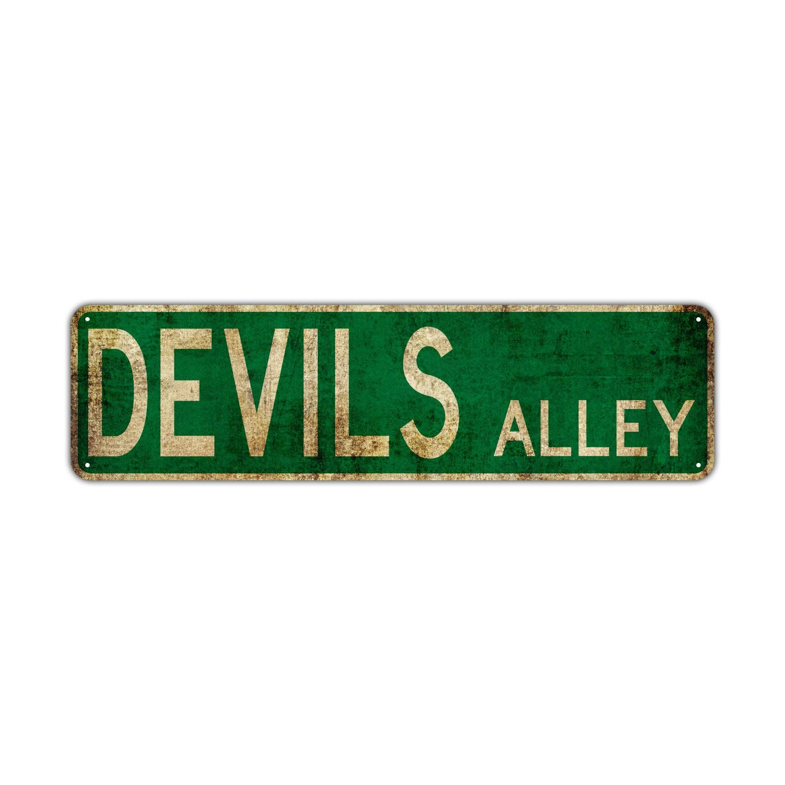 HOUVSSEN Devil's Alley Street Sign Rustic Vintage Retro Metal Decor Wall Shop Man Cave Bar Fun Metal Sign 4x16 Inch Vintage Plaque Handicraft Best Gift Metal Tin Sign