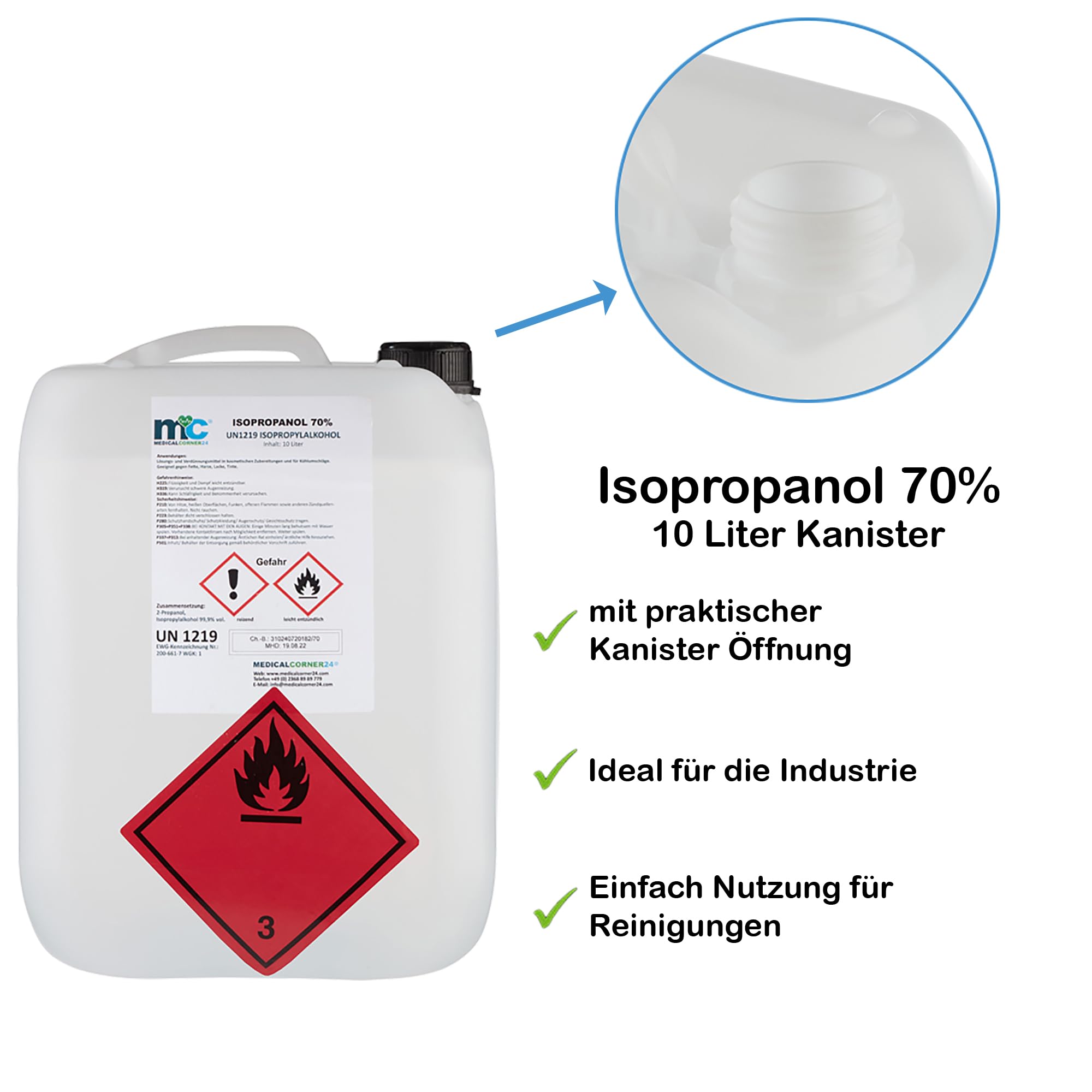 Medicalcorner24 Isopropanol 70% isopropylalkohol 2 x 10 L Bidón