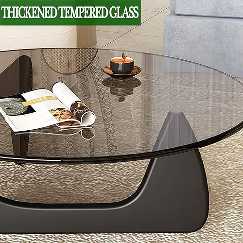 Miniatura 3 de Mesa auxiliar triangular de cristal, mesa de centro moderna de mediados de siglo para sala de estar, mesa auxiliar de vidrio retro con base de