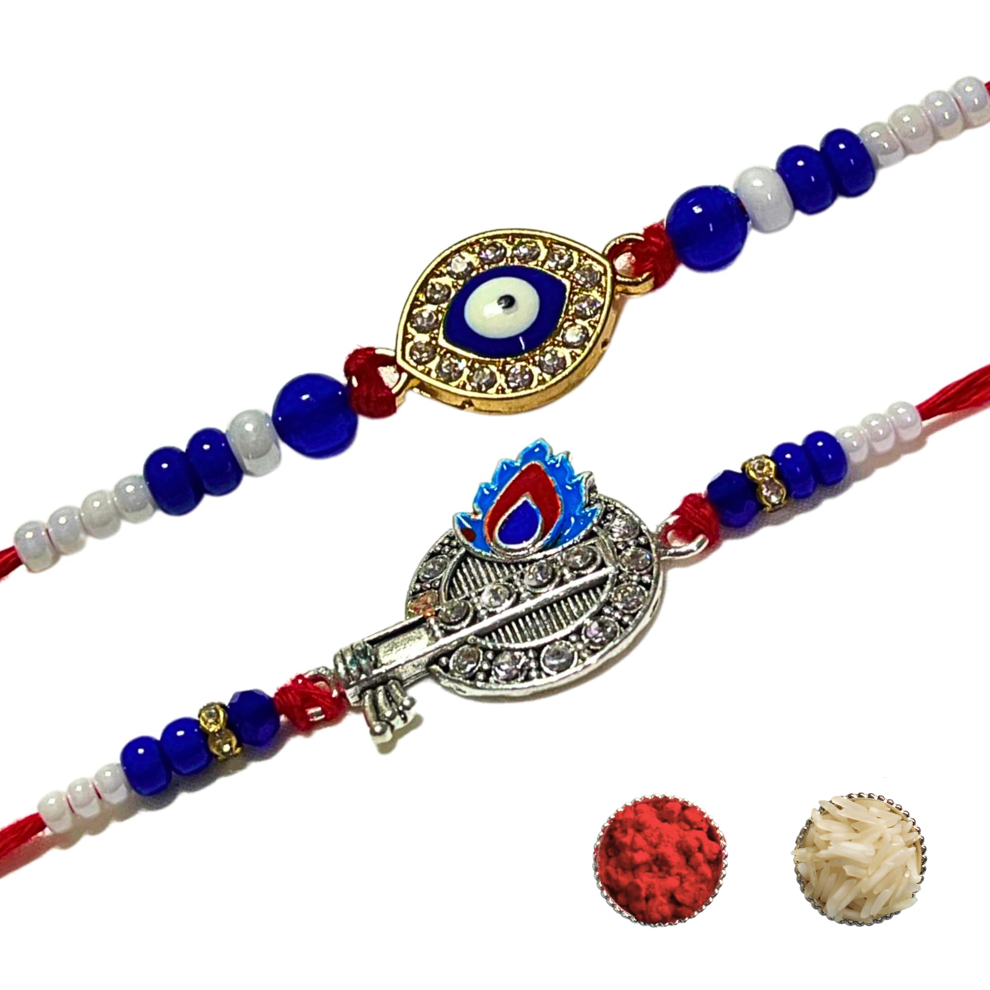 DIVYAKALAA Handcrafted Antique Rakhi with Roli Chawal and Raksha Bandhan Greeting Card (Bansuri - Evil Eye Rakhi) (B0CBW32YFL) Amazon Price History, Amazon Price Tracker
