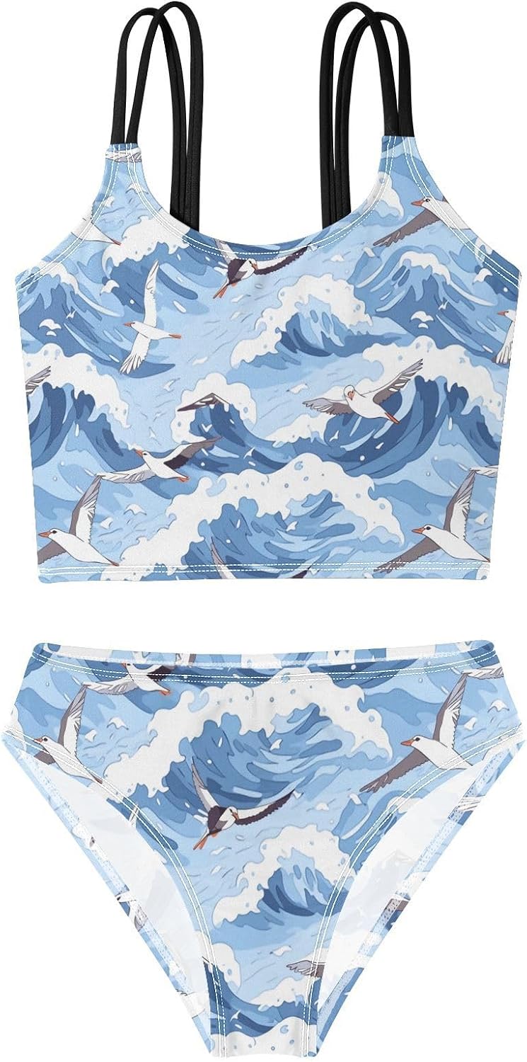 visesunny Girls Two Piece Swimsuits Seagull Flying Girl's Bikini Sets Bathing Suits for Girls Size 5-12Y