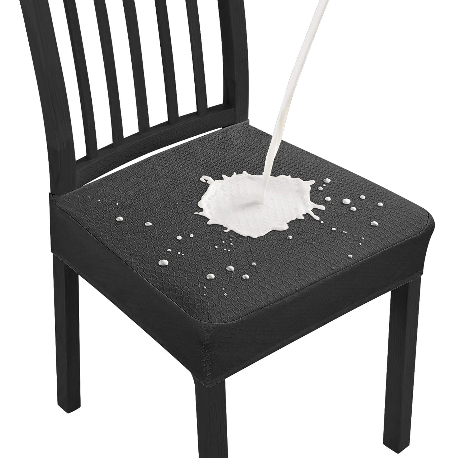Dioxide Wasserdichte Stuhlhussen Jacquard Stretch Stuhlbezüge für Esszimmer Abnehmbar&Waschbar, Universal Fitted Hussen für Stühle Elastische für Hochzeitsfeier Bankett Küchendekoration (Schwarz,4PCS)