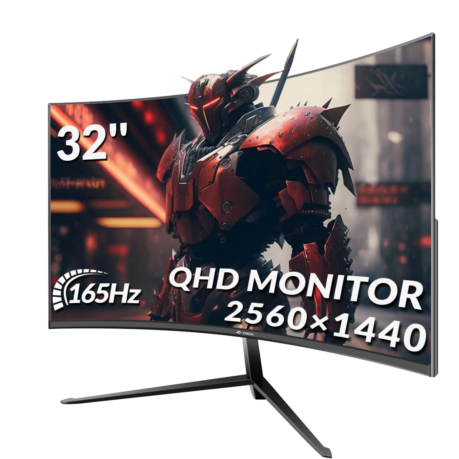 CRUA 32 Zoll Curved Ultrawide Gaming Monitor, 2K QHD (2560x1440), 165Hz, 1ms, 1500R, VA, HDR 10, 2xHDMI, DP, AdaptiveSync, DCI-P3 90%, SRGB100%, VESA 75x75mm, Augenpflege