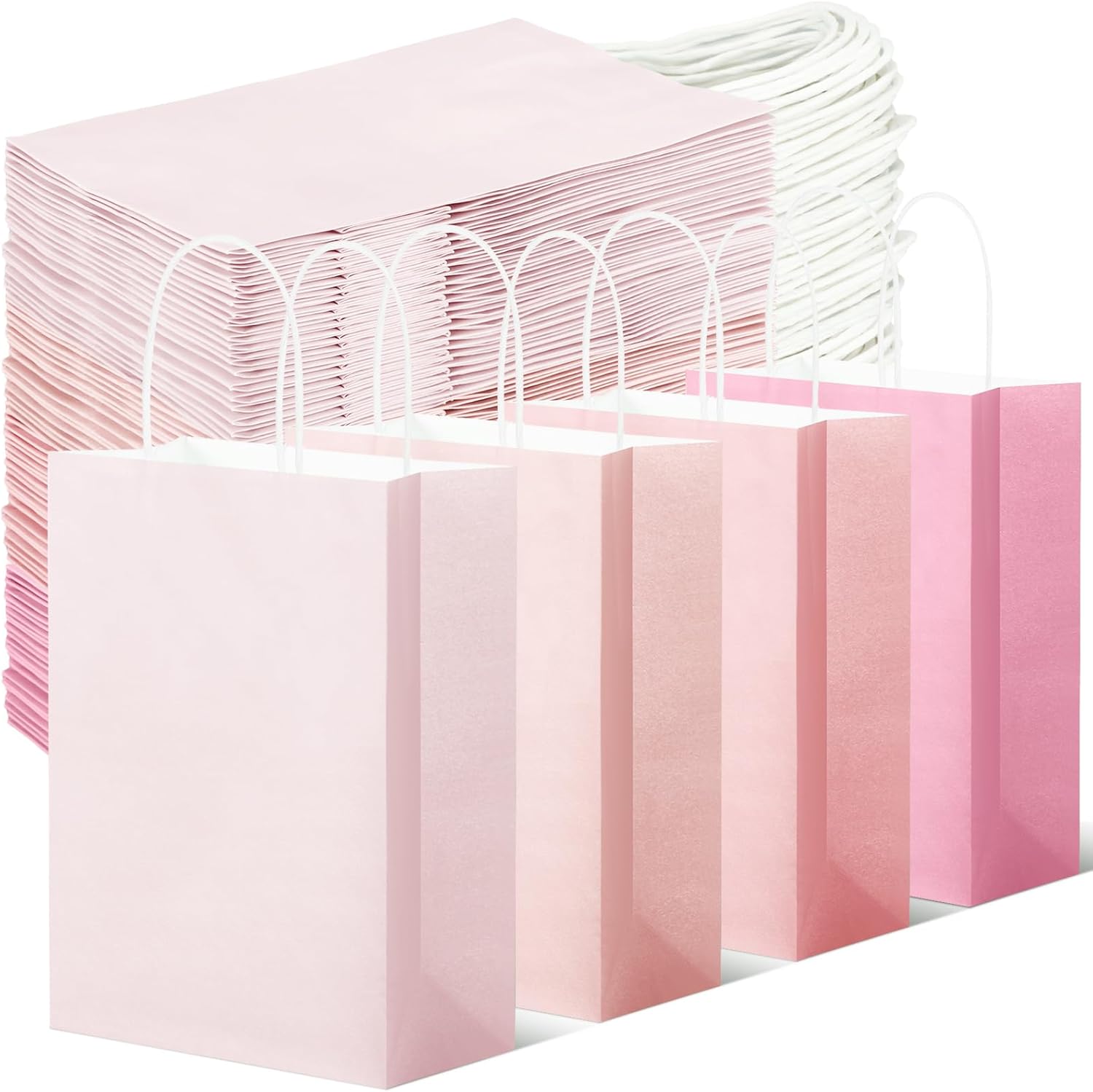 Tenceur 100 Pcs Gift Bags Kraft Paper Bags with Handles Medium Gift Bags for Wedding Baby Shower Bridal Shower Shopping Party Favor Boutique Business (Pink Gradient Color)