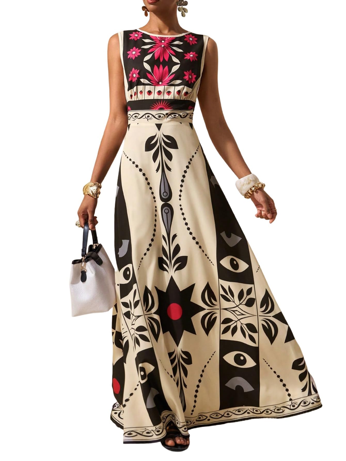 SweatyRocks Letnia sukienka damska, długa sukienka w stylu boho, linia A, sukienka kwiatowa, elegancka sukienka maxi, włoska modna sukienka plażowa