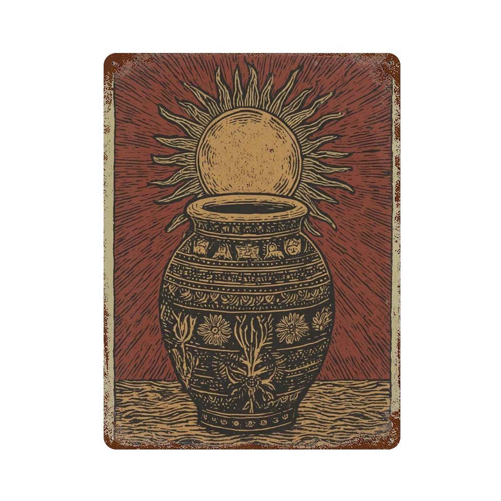 xiaoxiaoshen Southwestern Pottery Sun Symbol Rustic Folk Wall Decor Art Metal Tin Poster Modern Home Decor Art Home Bar Shop Decorations Vintage Sign 40x30cm