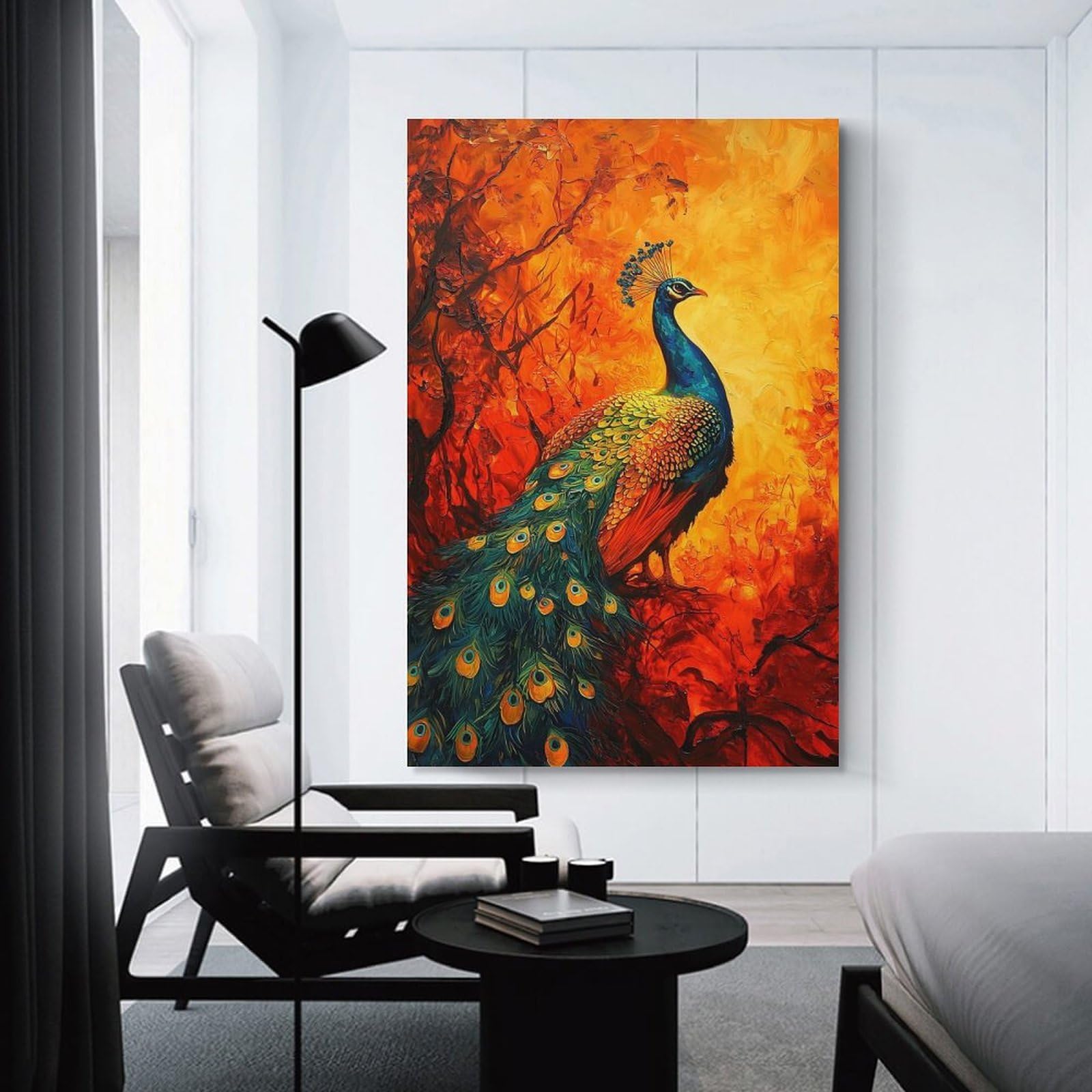 Junmoney Peacock in Fiery Forest Home Decor Wall Art, 12x18inch(30x45cm), for Apartments, Flats Or New Home Decor, An Easy Choice for New Home Styling