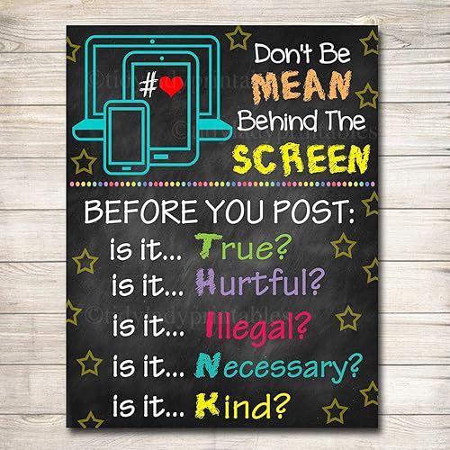 Eeypy Póster anticibernético para decoración de aula, póster de oficina de consejero, letrero de clase, decoración educativa para aula, póster de