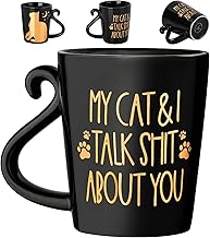 Hendson Cat Coffee Mug - Cat Mom Birthday Gifts for Women - Crazy Animal Lovers Lady Mug Gift for Mom, Daughter, Sister, Aunt, Wife, Best Friends, Coworkers - My & I Talk About You - 2-sided, 12oz