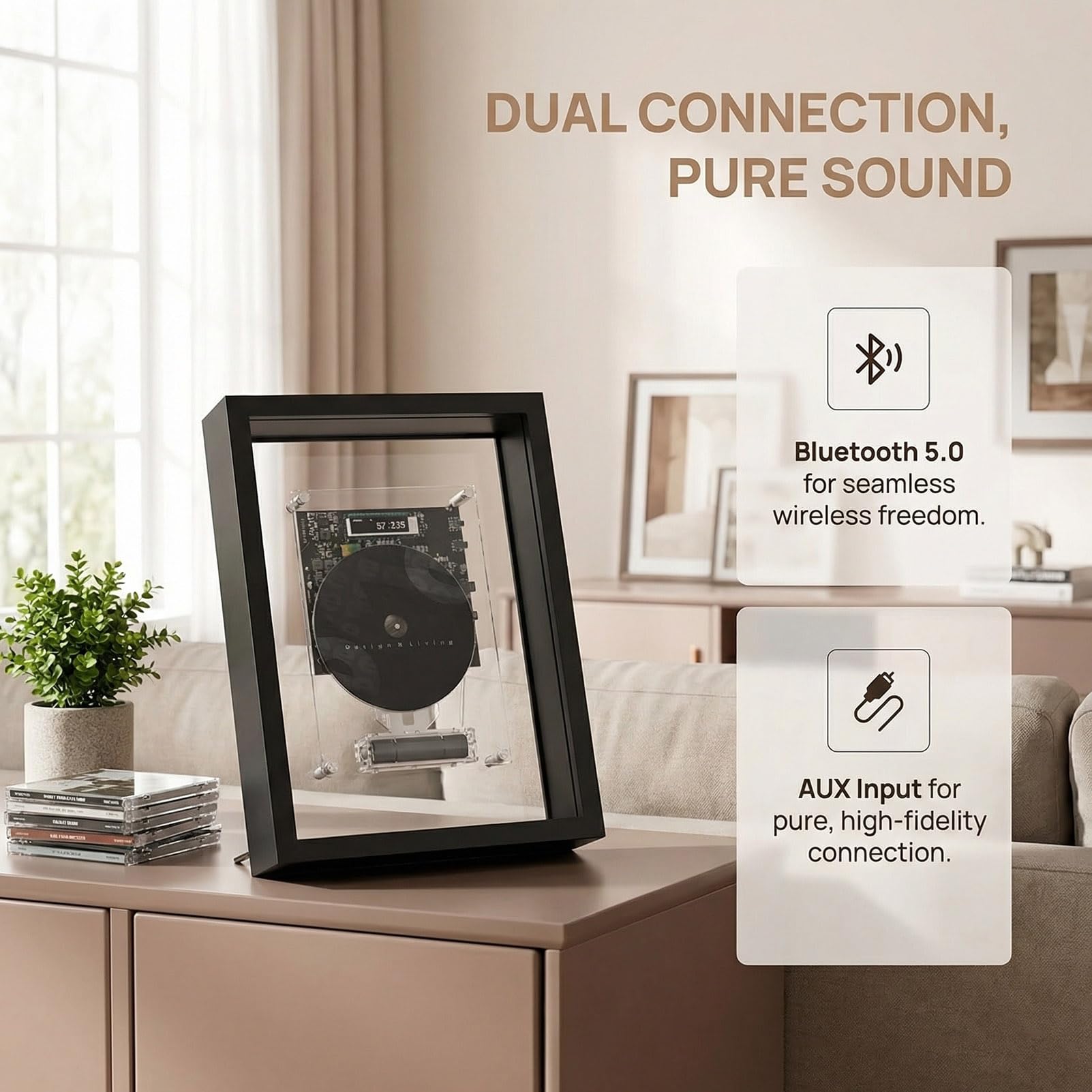Lettore CD da parete con Bluetooth 5.0, telecomando, uscita AUX da 3,5 mm, ideale per la casa o l'ufficio per gli amanti della musica