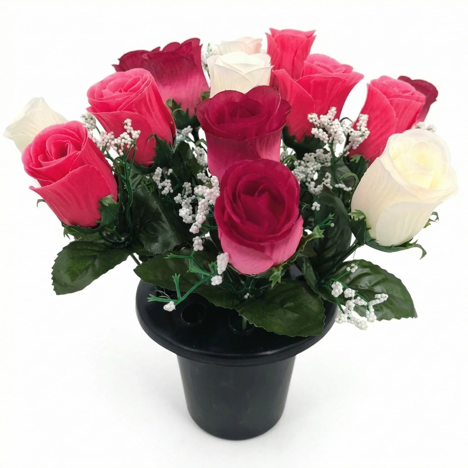 Homesecret Pack 1 Artificial Flowers for Graves in Pots | 12 Head Ivory/Creise Grave Flower Pots | Perfect for Enhancing Memorial & Cemetery Decor | Elegant Design for a Lasting Funeral Tribute.