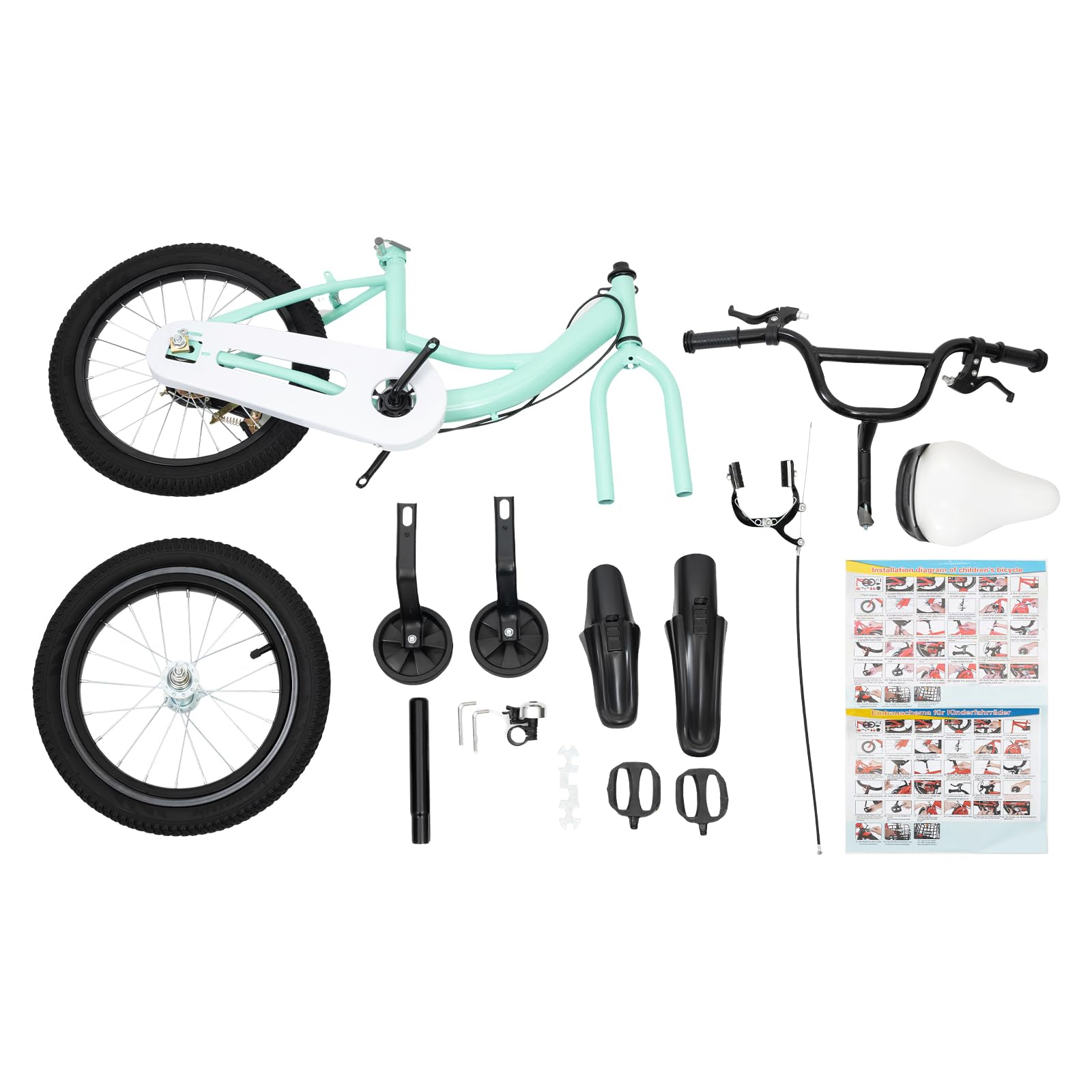 Bicicleta Infantil de 16 Pulgadas para niña, Color Verde, Bicicleta para niños a Partir de 5 – 8 años (105 – 135 cm), Marco de Acero al Carbono, sillín y Manillar Ajustables, Ruedas