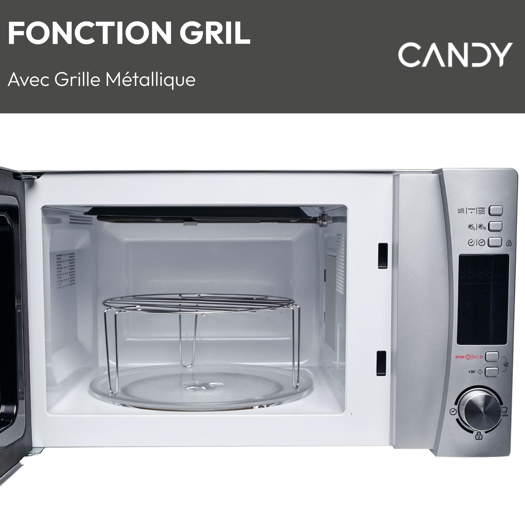 Candy CMXG20DS Micro-ondes, Puissant 700W + Puissance Grill 1000W, Capacité 20L, Ecran numérique, Application Cook-in