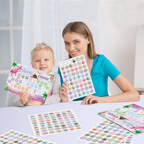 Miniatura 6 de WERNNSAI Tabla de entrenamiento para ir al baño  Tabla de recompensas de entrenamiento de dinosaurio para inodoro con 270 calcomanías de