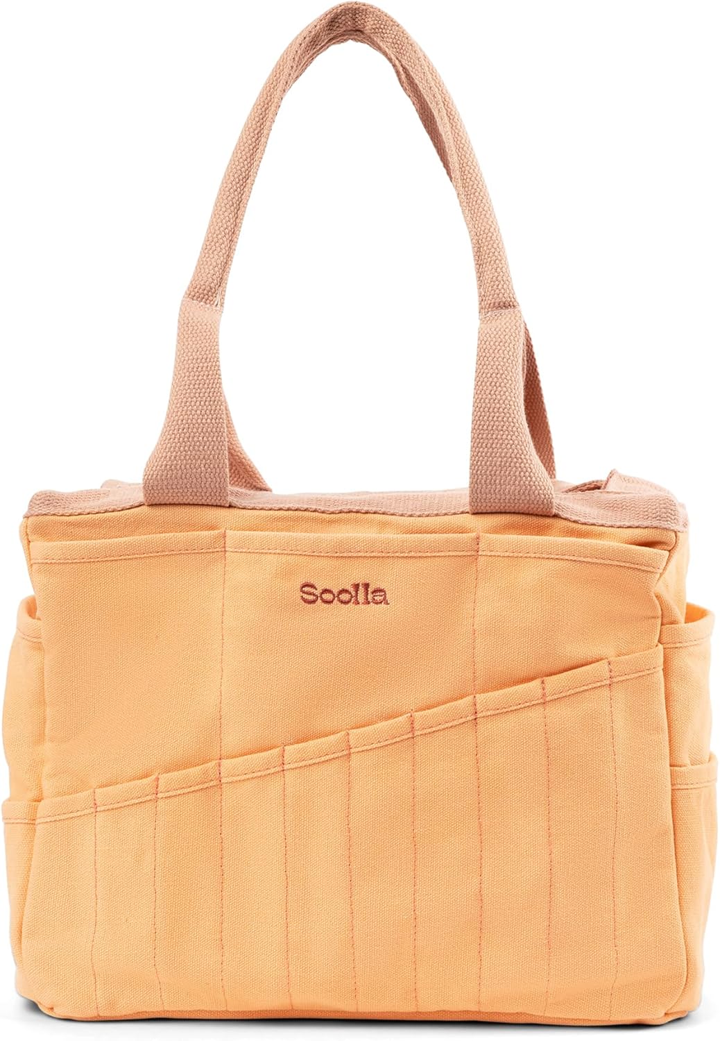 Soolla Studio Bag: Art Supply Storage Organizer & Pottery Tool Bag, Washable Craft Tote, Knitting Yarn, Crochet Projects, 30 Pockets, 15+ Canvas Colors, Artist Gift for Adults (Creamsicle Crush)