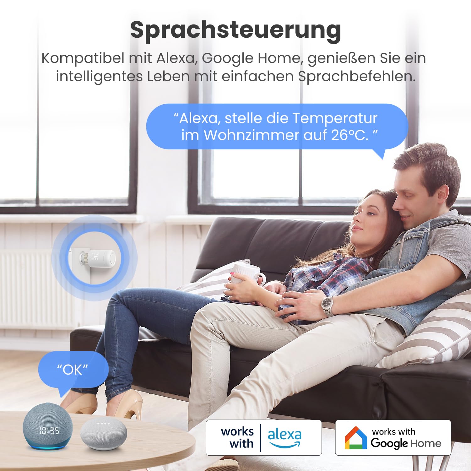 Termostato per termosifone Wi-Fi, riscaldamento intelligente termostato, programmabile, supporto per Alexa, controllo vocale Google Home e telecomando App Smart Life (non è necessario alcun gateway