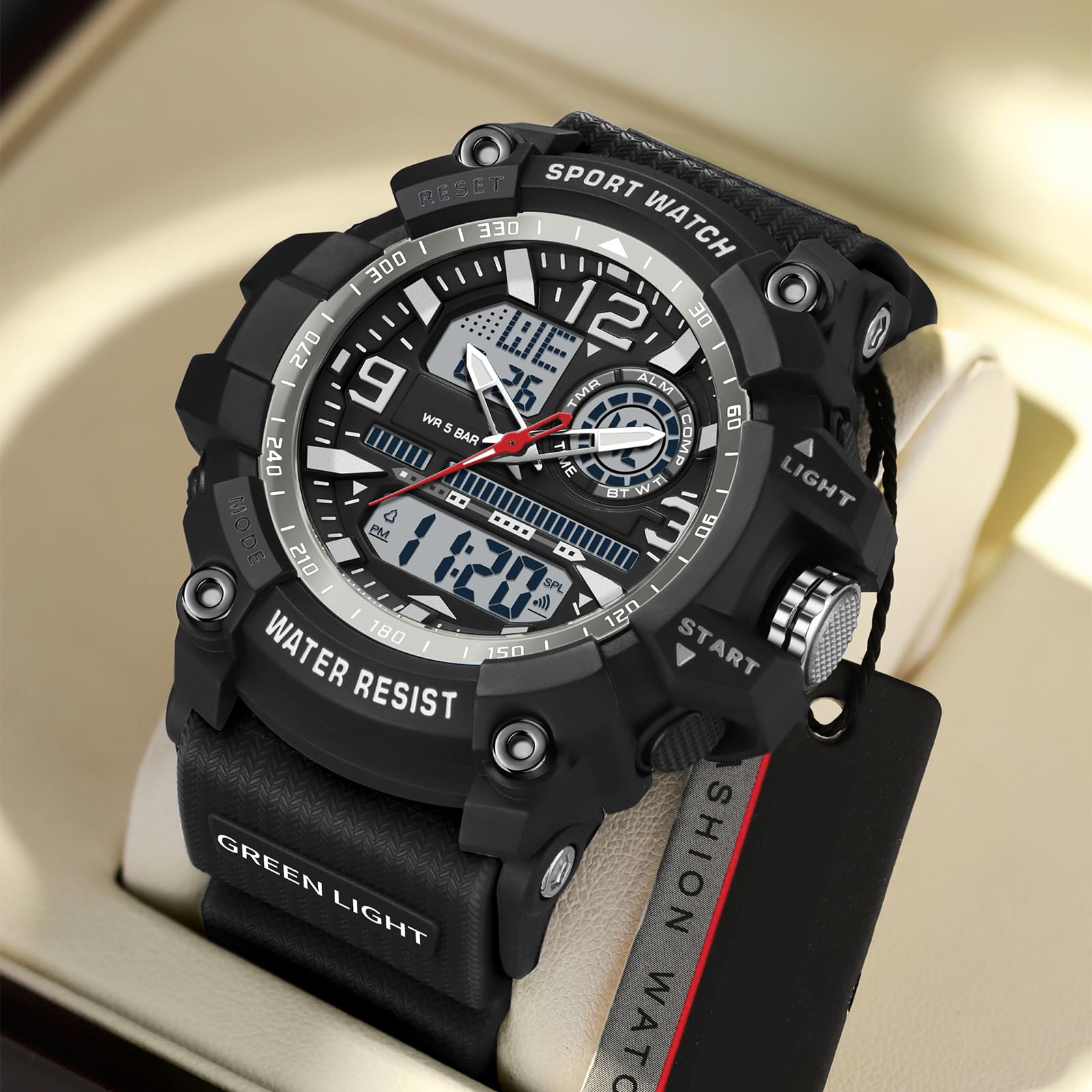 findtime Montre tactique militaire numérique pour homme - Montre robuste pour la course à pied, l'entraînement, les sports de plein air avec rétroéclairage LED, alarme, carillon horaire, calendrier
