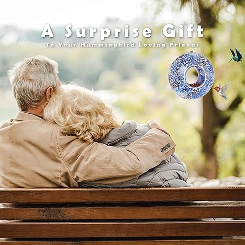 Miniatura 7 de VCUTEKA Alimentador de pájaros mosaico para colgar en el exterior con contenedor de vidrio de forma redonda para atraer más pájaros silvestres para