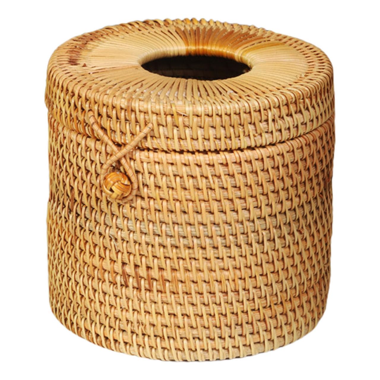 Boîte à mouchoirs ronde en rotin naturel tressé main au fini poli Mipcase