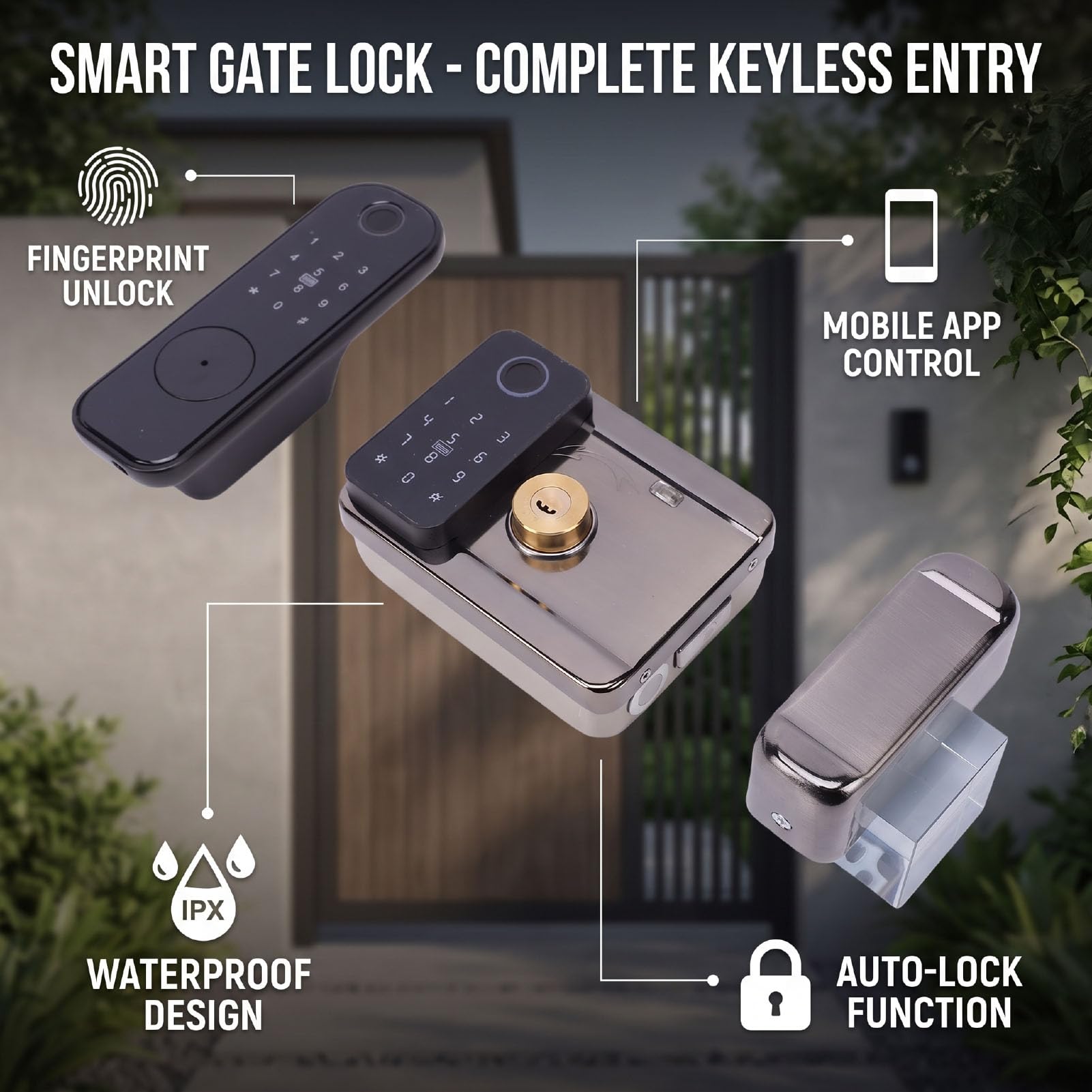 Yinhing Cerradura Inteligente para Puerta, Acceso sin Llave con Teclado | Aleación de Aluminio y Acero, Cierre Automático, WiFi 2.4 GHz, Huella, PIN