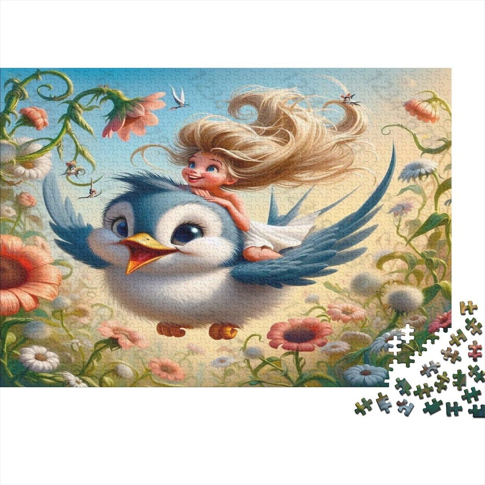 Flying Bird Girl 1000Pc Jigsaw Decorative Puzzle Eco-Friendly Fairy on Bird High Difficulty Birthday Gifts for Adults & Families 70x50cm/1000pcs — image 1