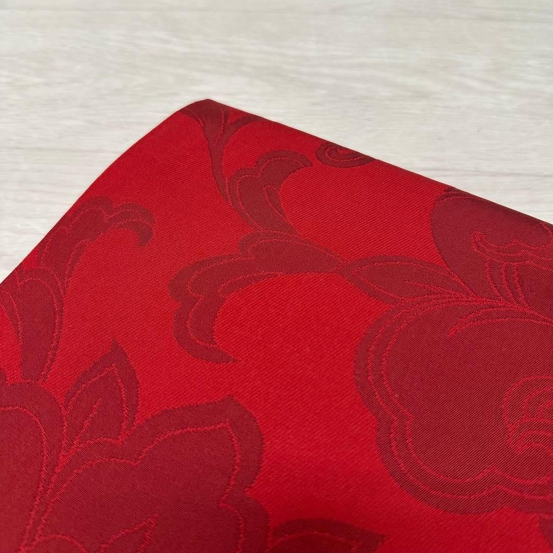 京袋帯 大柄更紗模様 鮮やかな赤 正絹 着物 RO-3958