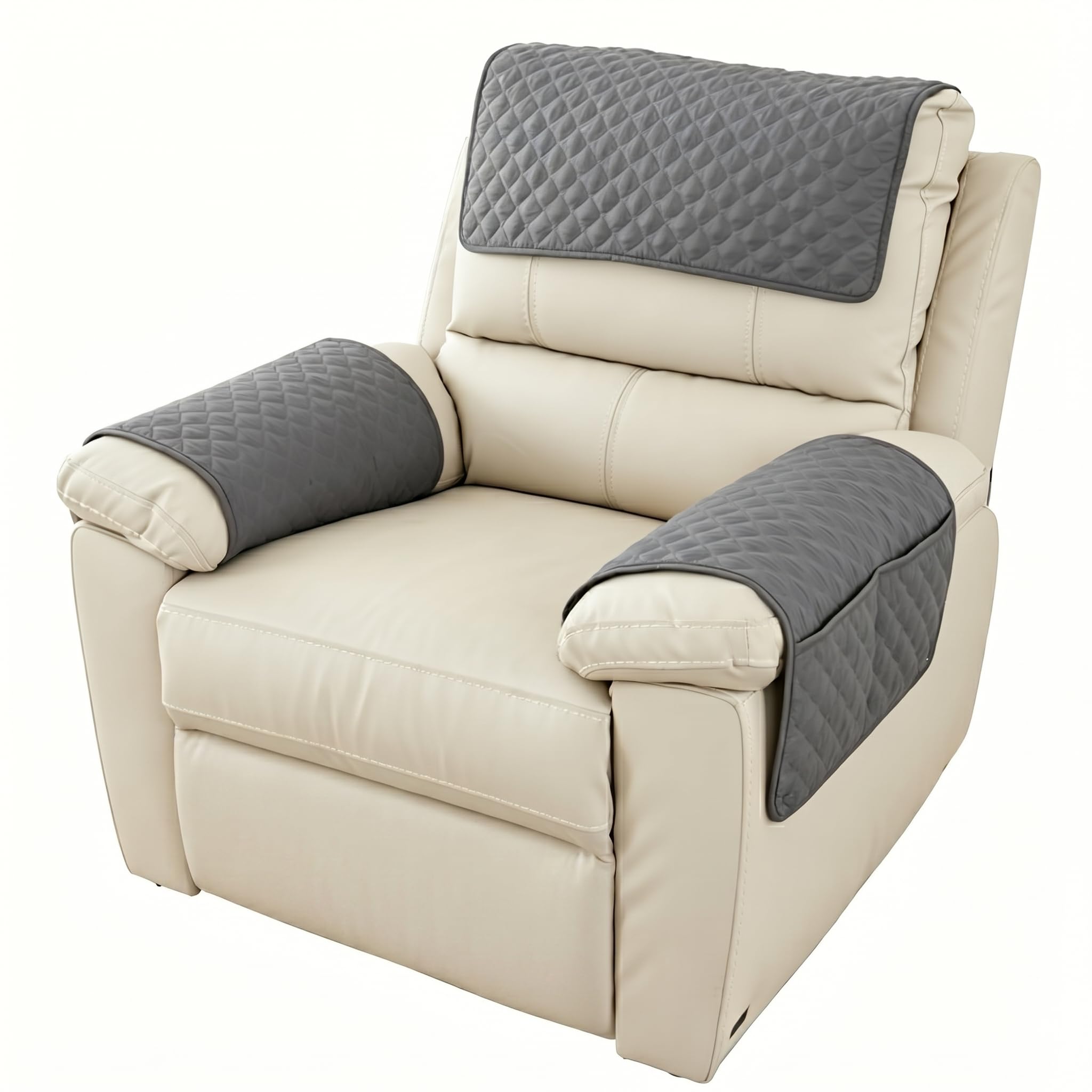 LSYJKO Sofa Armrest Cover, 3 Pcs Armchair Slipcover Waterproof Headrest Covers for Recliner Chair Arm Covers with Pockets Furniture Protector for Leather Sofa Couch (Dark Grey)