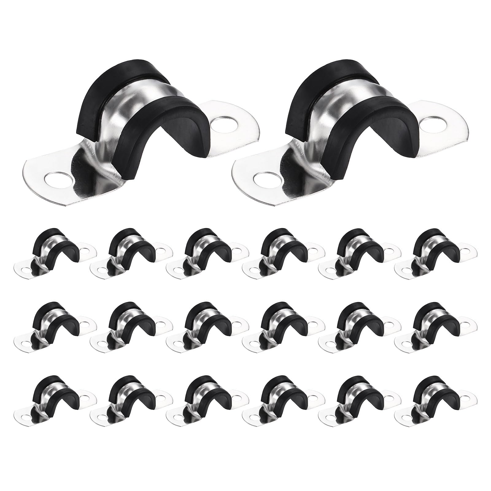 sourcing map 20Pcs M16 U-Tube Strap Clamp, 16mm 304 Stainless Steel Lined Clip Plastic Cushioned Insulated Clamp for Automotive Industrial Marine Household