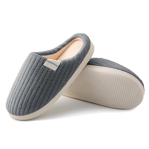 HUXMEYSON Womens Slippers Fuzzy House Slippers, Cozy Slippers for Women Indoor Fluffy Outdoor Slippers with Anti-Skid Sole - Grey - 7-8 Women/6-7 Men