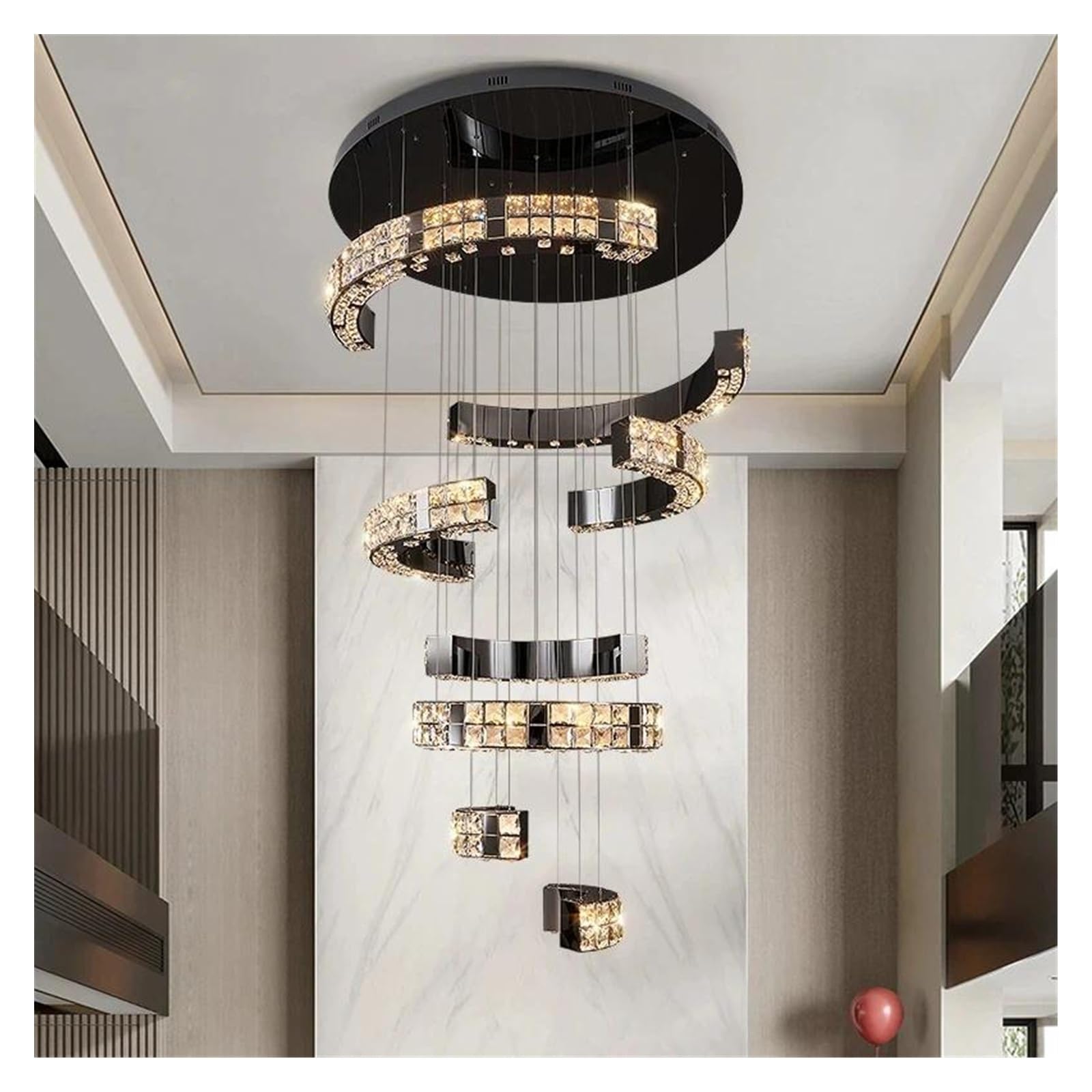 PCXEHUYP Modern Chandeliers Led Chandelier for Staircase Luxury Home Decor Black Hanging Light Fixture Large Living Room Hall Crystal Lamp(Warm Light)