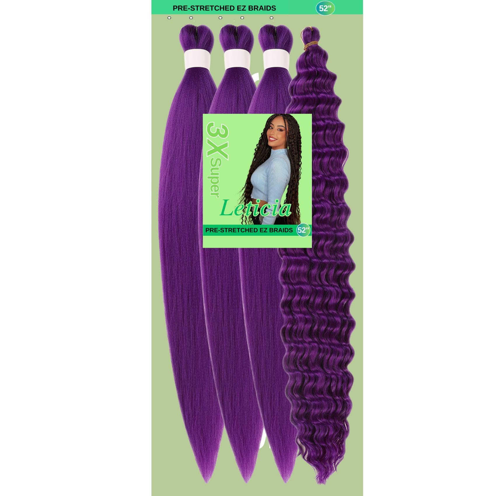 Purple Braiding Hair Pre stretched for Boho Braids Synthetic Curly Braiding Hair Extensions Knotless Ez Braids Non Itch Ez Braids