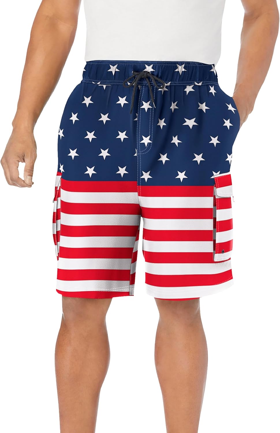 KingSize Men's Big & Tall 8" Printed Cargo Swim Trunks