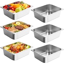 GOLDEN KEY 1/2 Half Size Hotel Pans, 6 Pack Hotel Pans Half Size 4 Inch Deep,12.8L x 10.4W Steam Table Pans Half Size for Home, Party, Hotel, Buffet