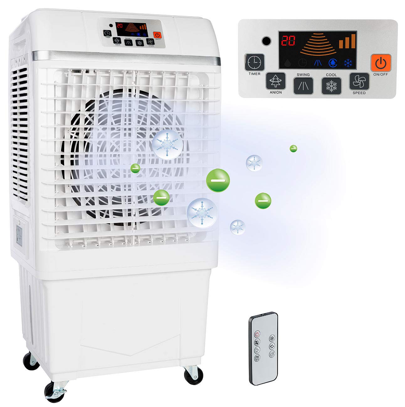 Sichler Haushaltsgeräte Luftkühler Ventilator: 2in1-Luftkühler & Luftbefeuchter mit Ionisator, 26 Liter, 100 W, 25 m² (Luftreiniger Luftbefeuchter, Luft reinigen und Kühlen, Kühl)