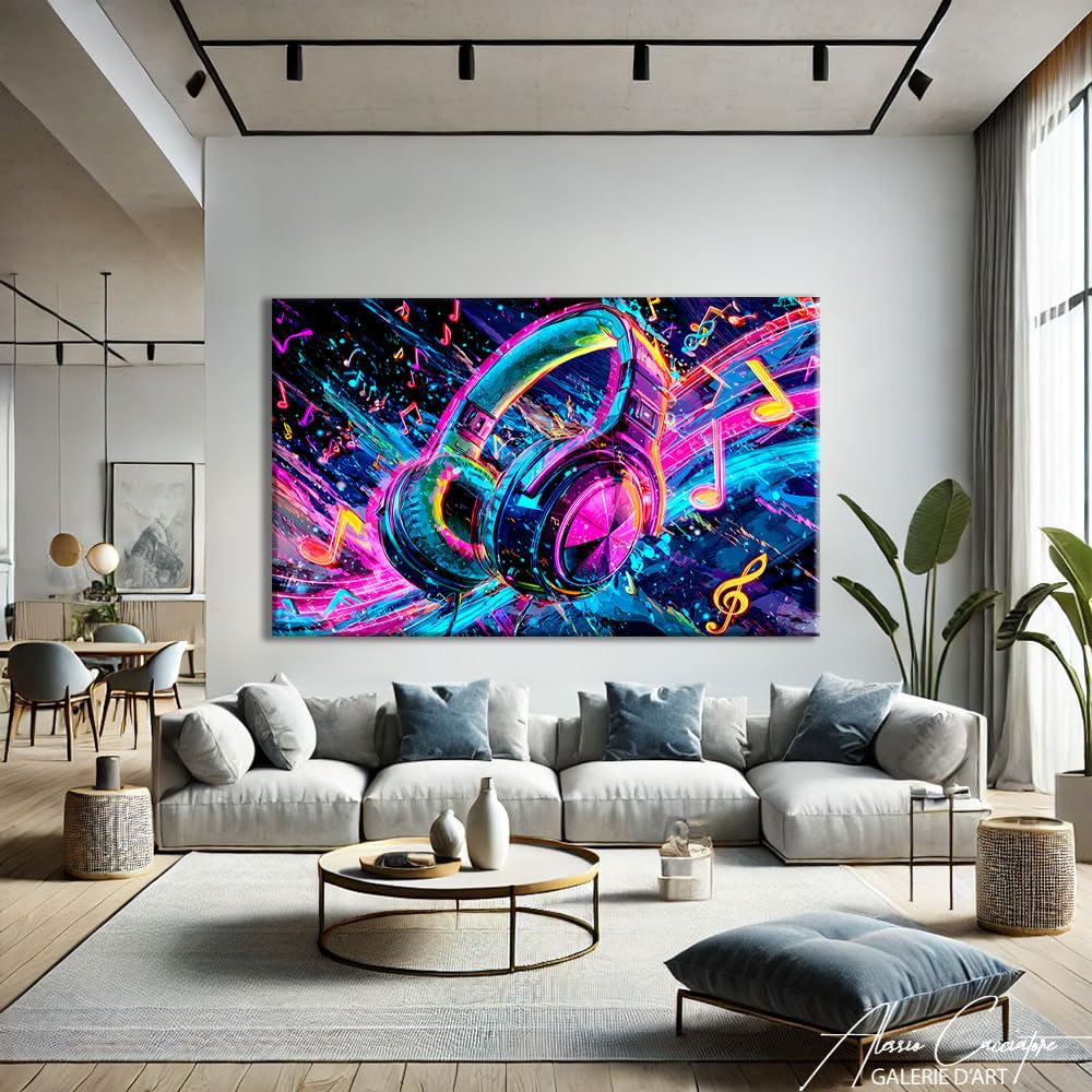 Quadro musicale elettronico – Decorazione studio registrazione – Cornice stampa cuffie audio – arte da parete sonora moderna – Idee Deco camera da letto musicista (60 x 40 cm)