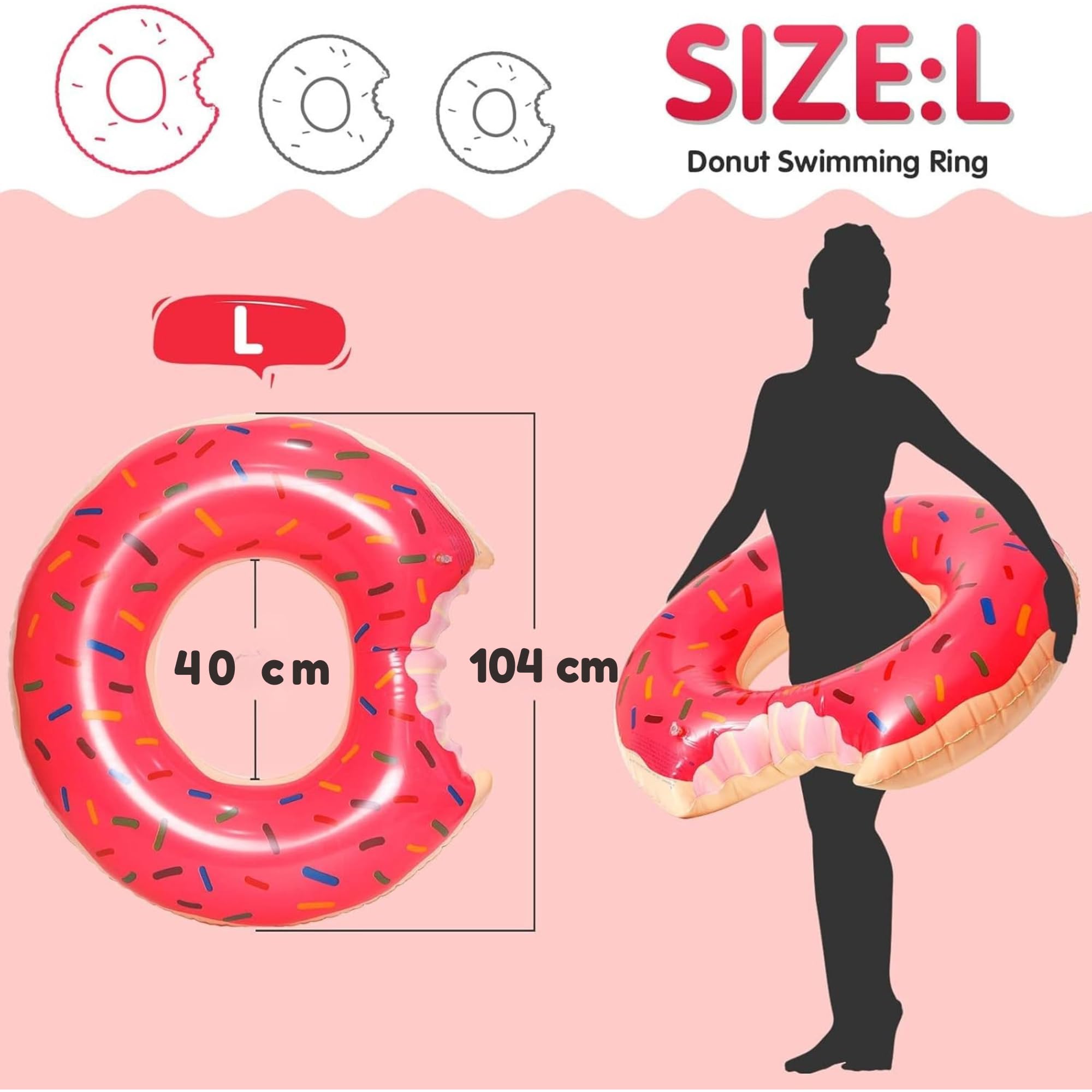 Flotador De Piscina Con Forma De Donut Grande – Hinchable De Diseño Colorido Con Marca De Mordisco Para Adultos Y Niños