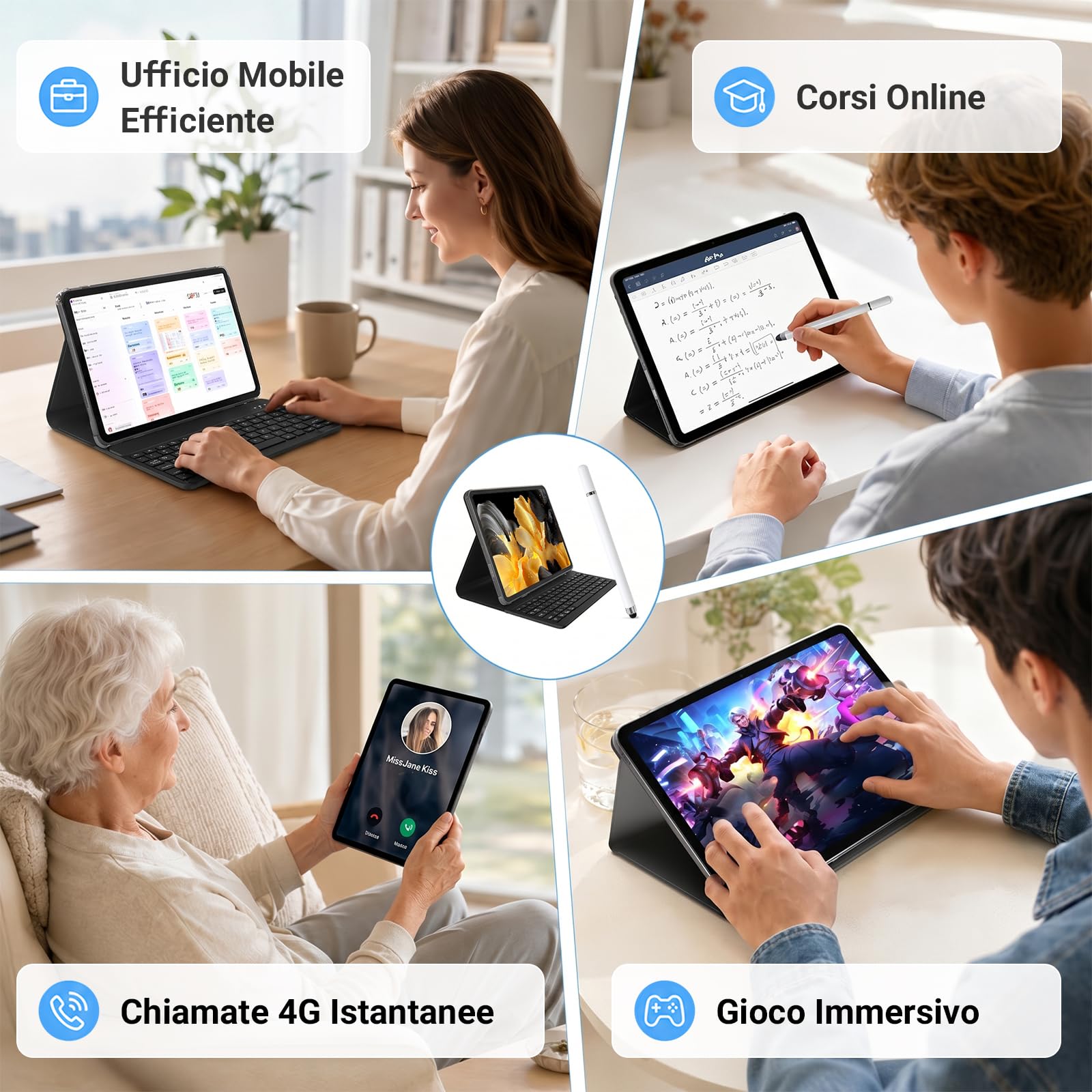 TABWEE 12 Pollici Tablet con Tastiera, 48 GB+256 GB, 10000 mAh | 1600 x 2400 QHD+, Widevine L1, 16 MP+8 MP, Gemini AI , GPS Incorporato, Tablet in Offerta con SIM (Garanzia di 4 Anni)