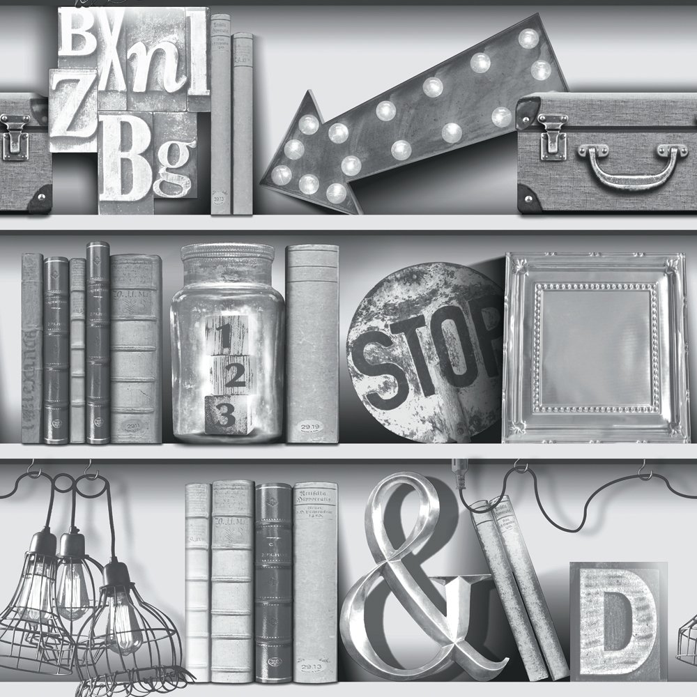 Black And White Bookshelf Wallpaper