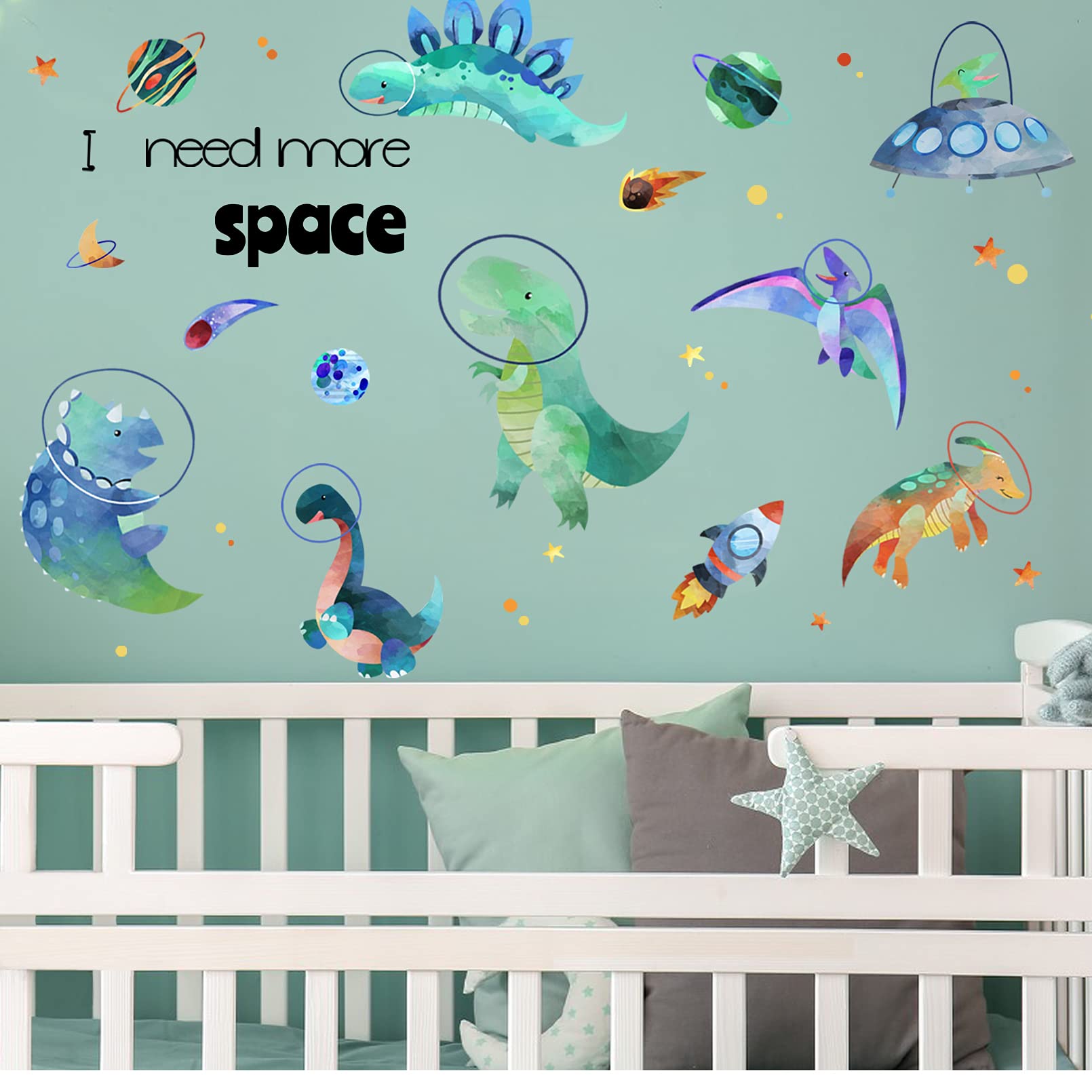 Yovkky Space Dinosaurs Wall Decals - Peel & Stick Nursery Decor, Kids Room Stickers With Astronauts, Rockets (Removable, DIY Wall Art) - View #6
