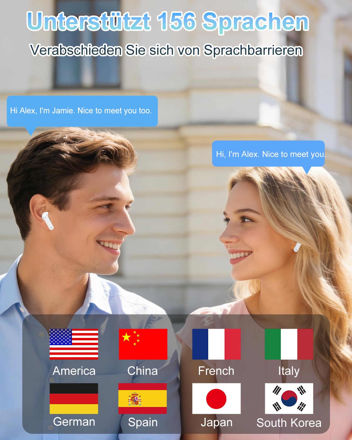 KI Übersetzungskopfhörer Echtzeit, 158 Sprachen für Reisen/Business(Weiß) | LED-Touchscreen, IPX7 Wasserdicht, Bluetooth 5.4, ANC + ENC-Geräuschdämpfung, 48 Stunden Spielzeit, Mehrere Übersetzungsmodi
