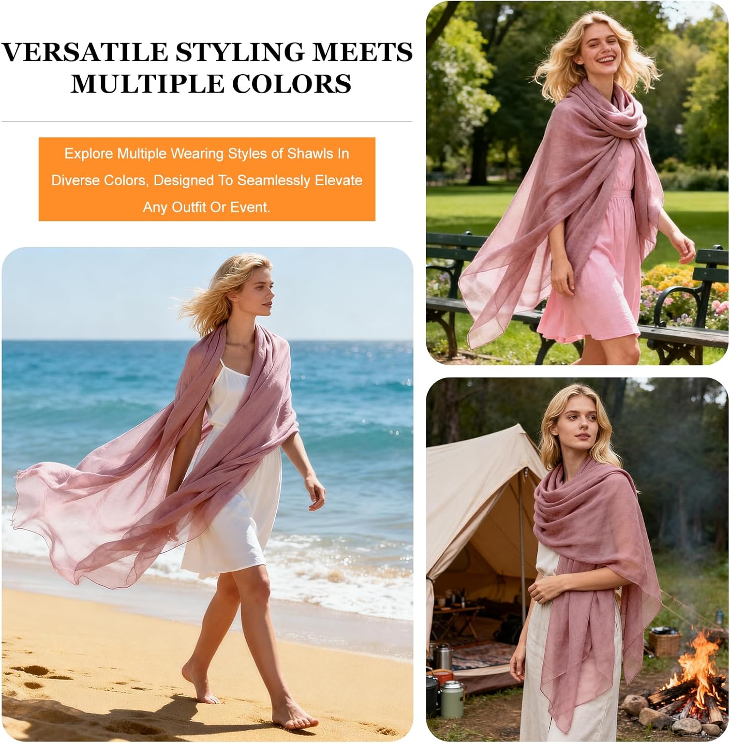 Luxury 100% Cashmere Shawl Wraps for Women, 91''x40'' Featherlight Pashmina Scarf, Travel Wrap for All Seasons - Image 4