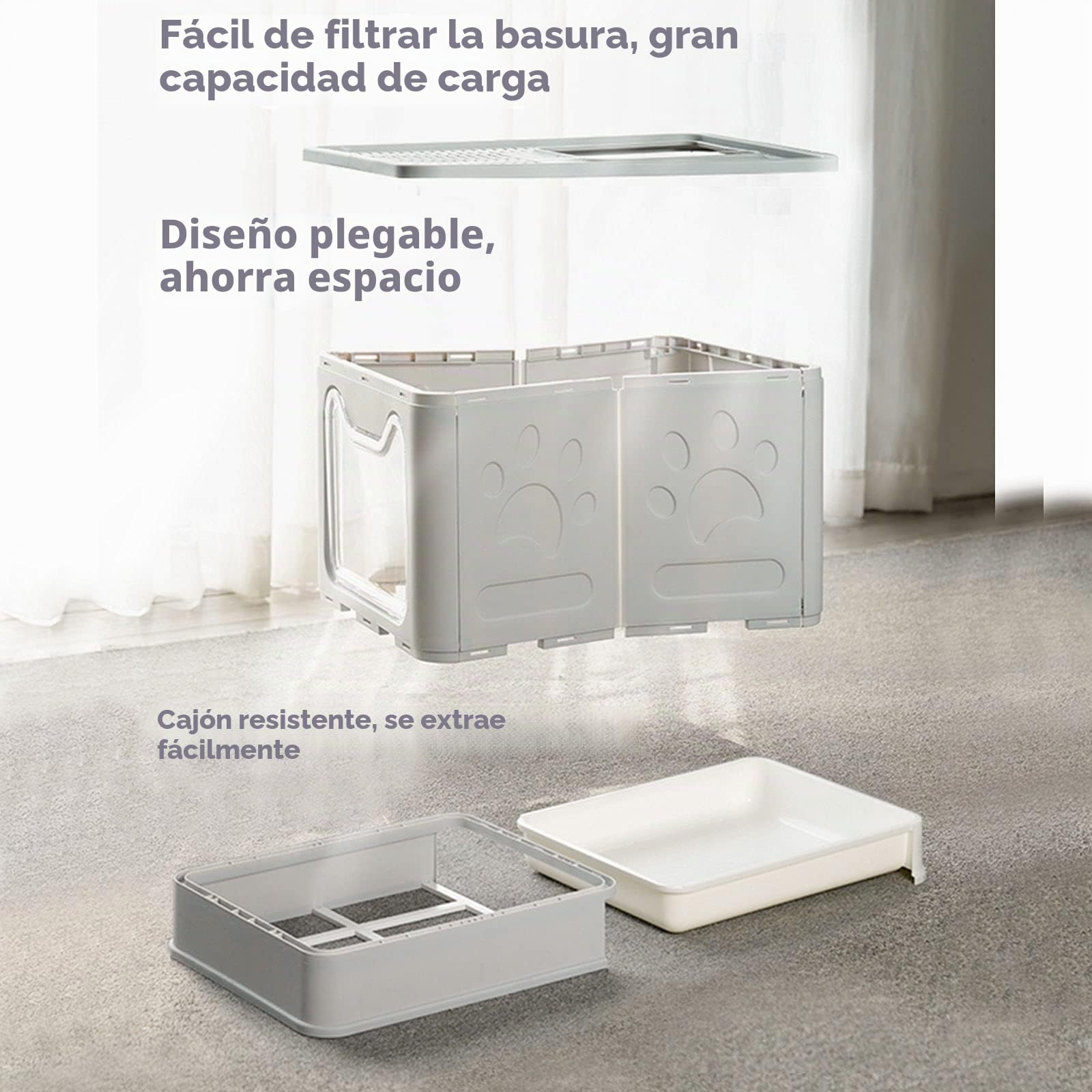 Cajas de Arena para Gatos Cerradas-Arenero Gatos Grande Plegable con Cajón y Tapa,Gran Capacidad para una Fácil Limpieza