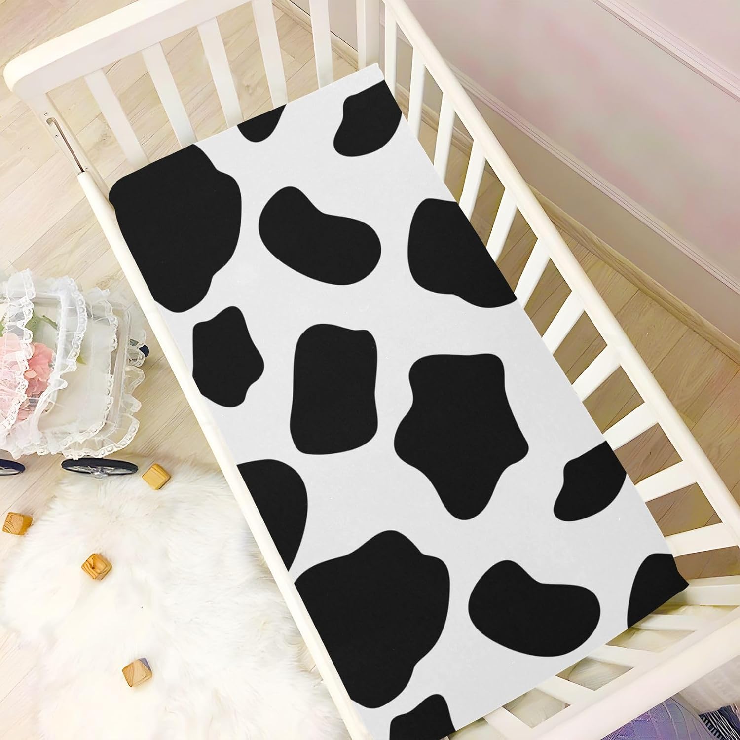 Crib Sheets Baby for Boys Girls Fitted Crib Sheet Super Soft Microfiber Breathable Neutral Toddler Bed Sheets for Standard Size Toddler Mattress 39x27 Inch Cow Print