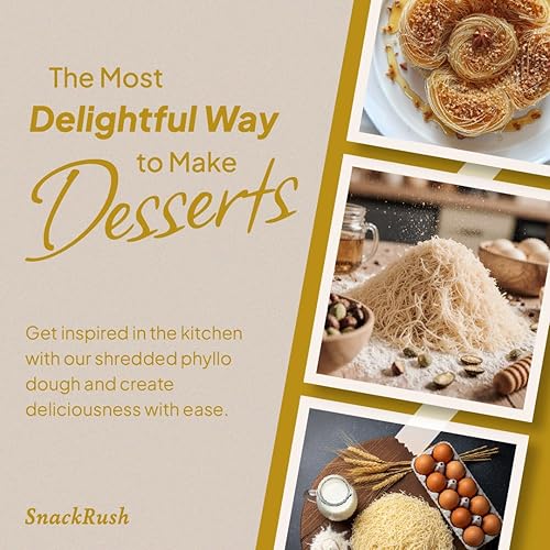 Miniatura 6 de SnackRush Kadayif seco y picado - Masa Phyllo triturada 200g (7.05 oz)  Perfecto para Kunafa, Knafeh, chocolate de Dubai, postres de crema de