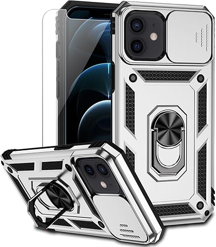 Funda para iPhone 12  iPhone 12 Pro con cubierta para lente de cámara, protector de pantalla HD, protección contra caídas de grado militar, soporte