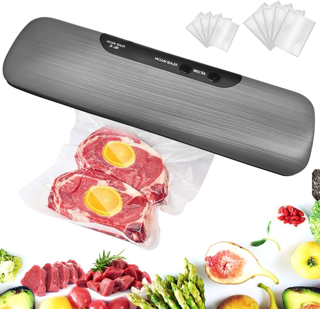 Vacuum Sealer Machine, Automatic Food Sealer with 10 Starter Bags, 60 KPA One-Touch Automatic Vacuum Air Sealing System for Food Savers