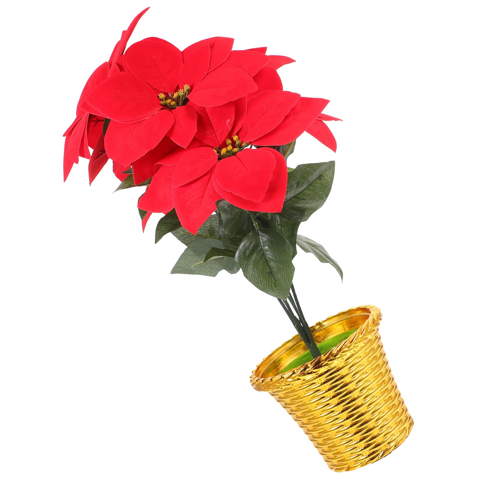 ULTECHNOVO Flor de Pascua Navideña Artificial en Maceta Roja de Tela, sin Mantenimiento ni Luz Solar, Adecuada para Adorno de Navidad y Hogar Flores Vívidas y Abundantes